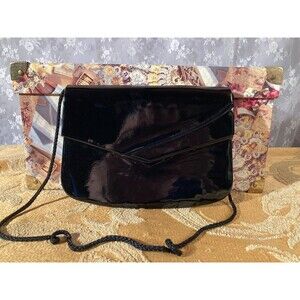 Vintage 80s Purse 1980s Black Patent Goth Chic Rocker New Wave Cocktail Handbag